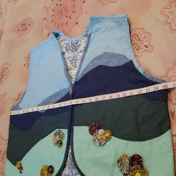 Vintage Vest Floral Flower Trees Mountains River Lake - Picture 14 of 16
